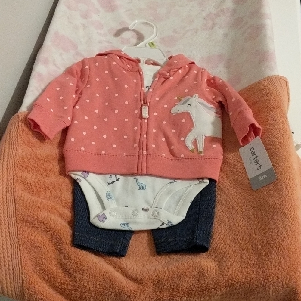 Three piece unicorn and dinosaur outfit. New with